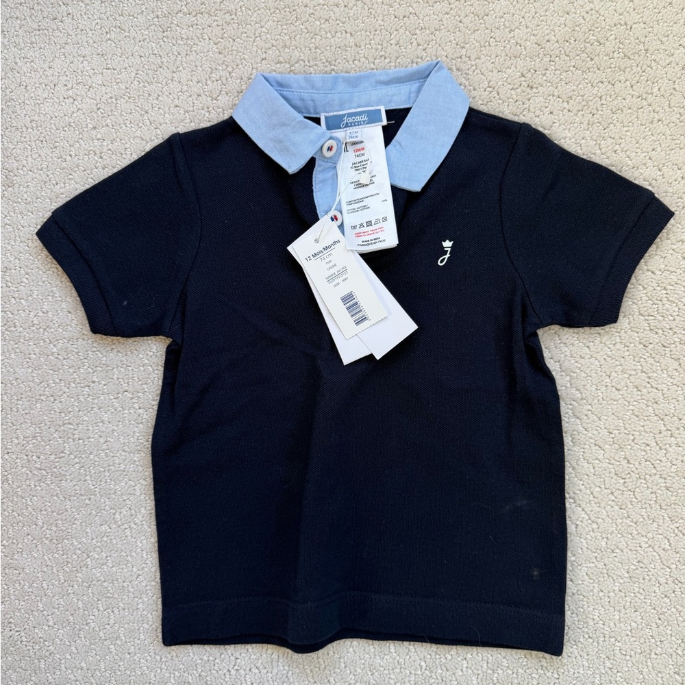 Jacadi Dark Blue Polo with Light Blue Collar